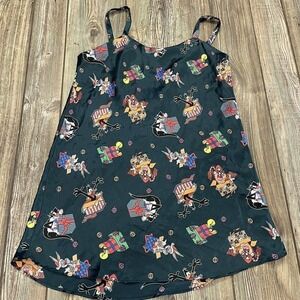 LOONEY Tunes Christmas Nightgown Vintage Medium Slip Chemise Pajamas Green